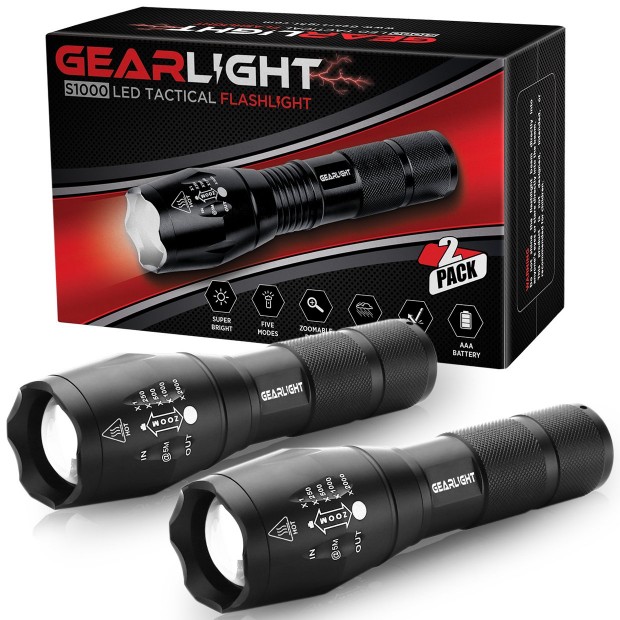GearLight LED Tactical Flashlight S1000 (2 Pack)
