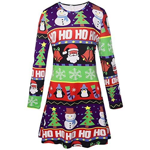 LaSuiveur Women's Christmas Santa Clause Print Pullover Flared A Line Dress