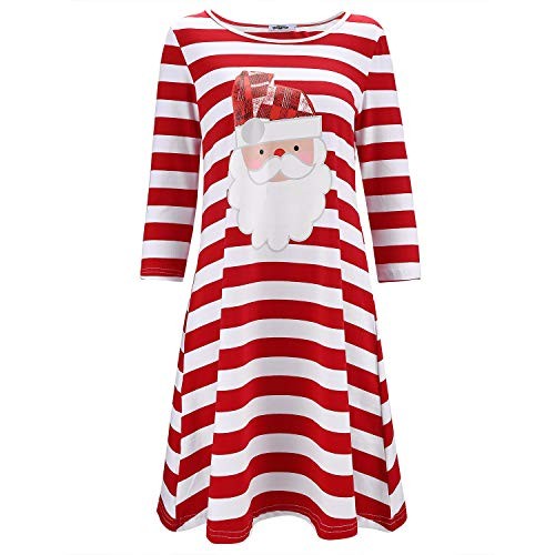 STYLEWORD Women’s Three Quarter Sleeve Christmas Dress Stripe Elk