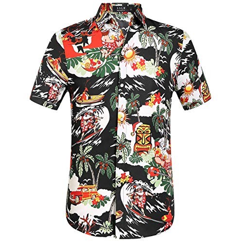SSLR Men's Santa Clause Party Tropical Ugly Hawaiian Christmas Shirts