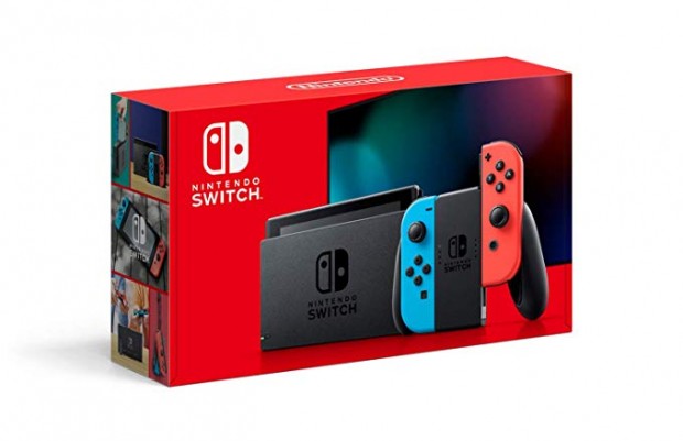 Nintendo Switch with Neon Blue and Neon Red Joy Con