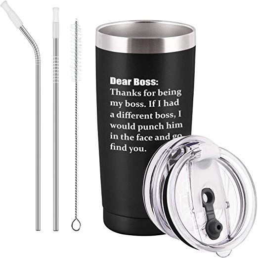 Bosses Day Gift Travel Tumbler with 3 Pcs Stainless Steel Straws