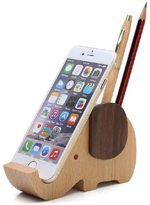 Future Wood Elephant Pen Holder Container with Phone Holder Desk Organizer