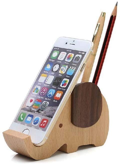 Future Wood Elephant Pen Holder Container with Phone Holder Desk Organizer