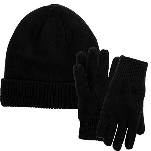 Men Winter Hat and Gloves Set Warm Fleece Beanie Knit Hat