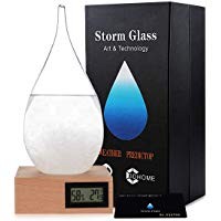 3DHOME Transparent Waterdrop Storm Glass with Pure Wooden Base