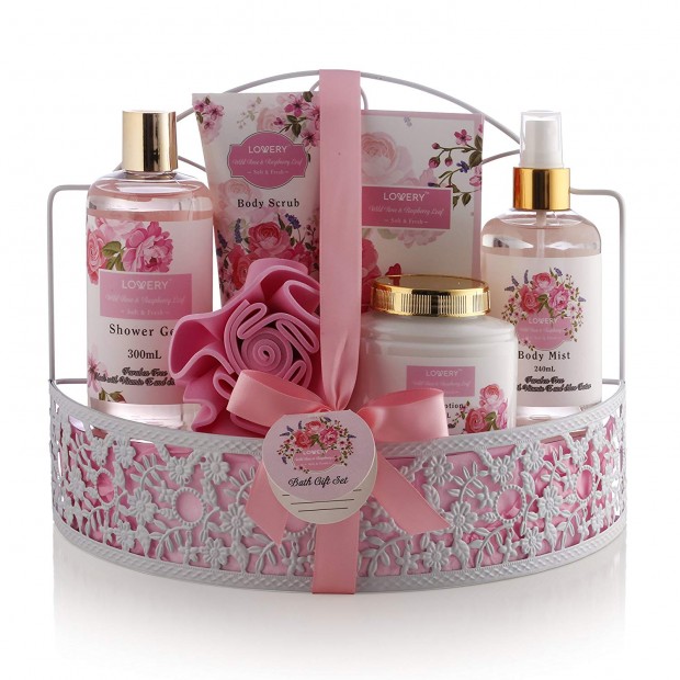Wild Rose & Raspberry Spa Gift Basket by Lovery