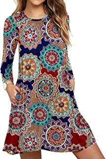 Women's Long Sleeve Pocket Casual Loose T-Shirt Dress
