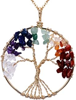 Sedmart Tree of Life Pendant Amethyst Rose Crystal Necklace Gemstone Chakra Jewelry