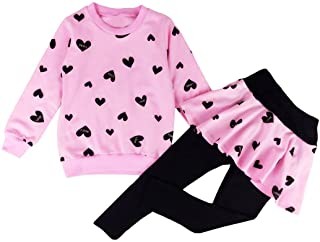 DDSOL Little Girls Clothing Set Outfit Heart Print Hoodie