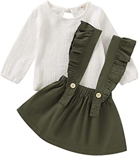 Baby Girl Linen Suspender Skirt Set Toddler Girls Long Sleeve Shirts