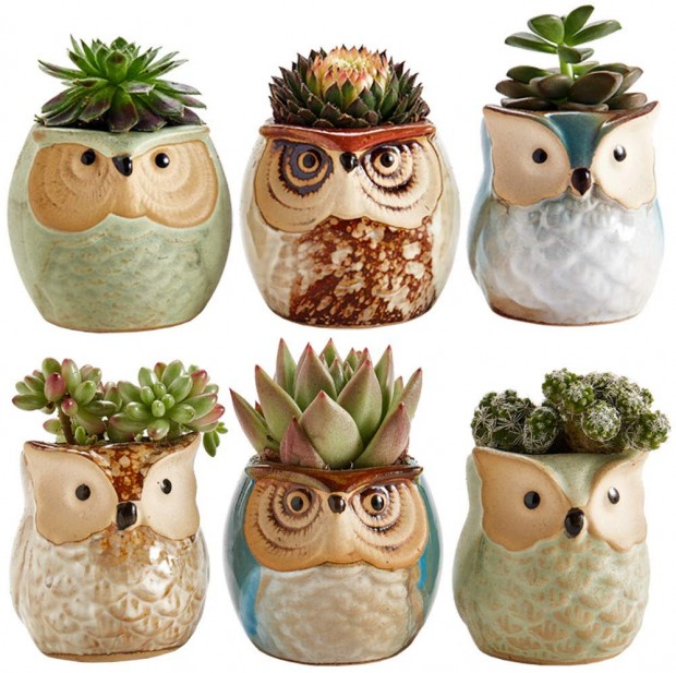 Sun-E 2.5 Inch Owl Pot Ceramic Flowing Glaze Base Serial Set Succulent Plant Pot