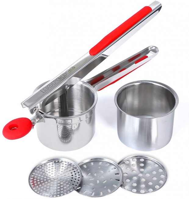 Rorence Stainless Steel Potato Ricer with 3 Interchangeable Discs