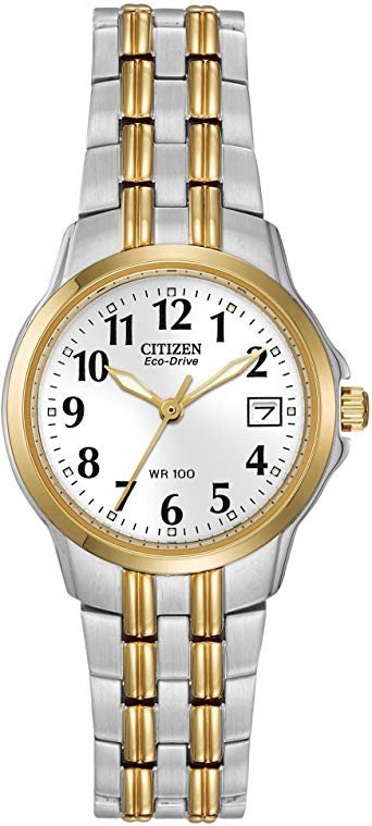 Citizen Women's Silver and Gold Tone Eco-Drive Watch with Date, EW1544-53A