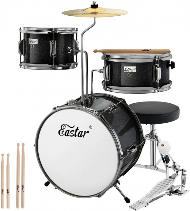 Eastar 14-inch Kids Drum Set 3 Piece with Throne, Cymbal, Pedal, and Drumsticks
