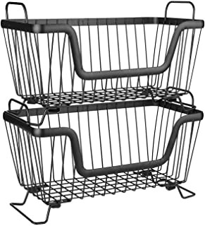 LOTTS Stackable Metal Storage Organizer Bin Basket with Handles