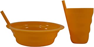 Children's Sippable Plastic Tumbler Cup and Cereal Bowl Set with Built-In Straw