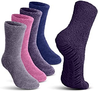 TruTread Fuzzy Socks for Women and Men Non Slip/Skid Hospital Crew Socks