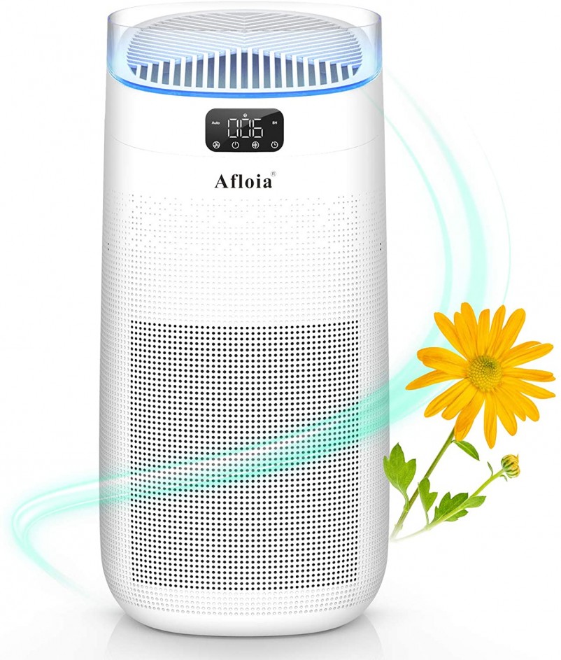 Afloia Air Purifier for Home, H13 True HEPA Air Filter for Large Room Up to 500ft²,Remove 99.97%Odors Smoke Dust Pollen 3-in-1 Air Cleaner 25dB Quiet- White