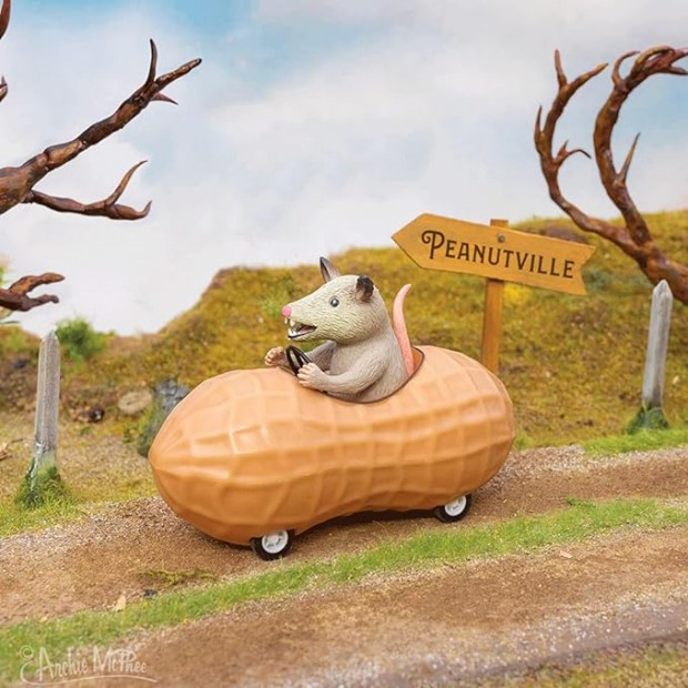 Mcphee Archie Possum in a Peanut Pull Back Toy Car