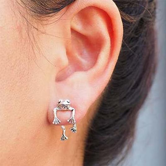 Silver Frog Earrings for Women 